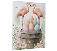 1 Piece Spring Easter Flamingos Bird Canvas Prints Wall Art 8 * 12, Wooden Floral Eggs Vertical Wall Art for Living Room Bedroom, Small Large Animal Decor Poster Women Men