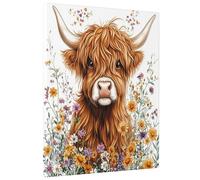 1 Piece Spring Floral Highland Cows Canvas Prints Wall Art 12 * 16, Funny Bulls Flower Vertical Wall Art for Living Room Bedroom, Small Large Daisy Cattle Bathroom Decor Women Men
