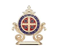 1 Piece St. Benedict Cross Craft Ornament Enamel Metal Saint Benedict Statue Car Home Office Table Decoration Religious Blessing Decor
