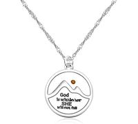 1 Piece Stainless Steel Christian Mustard Seed Mountain Necklace Psalm 46:5 God is Within Her She Will Not Fall Necklace Bible Verse Necklace for Strong Woman Religious Birthday Christmas Jewelry, L