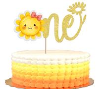 1 Piece Sun Cake Decoration Smiling Face Flower Pattern Cake Decoration One Cake Topper for Sun Theme Baby Shower First Birthday Party Cake Decoration Gold