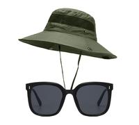1 Piece Sun Hat, 1 Piece Black Sunglasses, Mesh Fishing Hat, Outdoor Sun Protection Hat, Fishing Hat with Adjustable Rope, Mountaineering Hat, Wide Brim Sun Hat