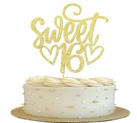 1 Piece Sweet 16 Cake Topper Glitter Teenager 16th Cake Decoration Cheers up to 16 Cake Decoration for Cheers on 16th Theme Birthday Anniversary Party Cake Decorations Gold