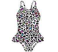 1 Piece Swimsuit Shorty Swimming Pool, Sleeveless Summer Bikini Swimsuit for Little Girls Leopard Print Colorful Ruffle