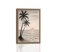 1 Piece Tropical Sunset Palm Tree Coastal Ocean Print with Birds Boho Picture Wall Art Living Room Bedroom Bathroom Office Home Decoration 30x40 cm Framed Ready to Hang