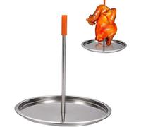 1-Piece Vertical BBQ Skewer Stand with Drip Tray, Stainless Steel Chicken Roaster for Oven, Grill or Smoker, Upright Kebab and Doner Shawarma Rack, 22 cm Spike