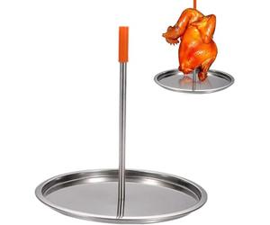 1-Piece Vertical BBQ Skewer Stand with Drip Tray, Stainless Steel Chicken Roaster for Oven, Grill or Smoker, Upright Kebab and Doner Shawarma Rack, 22 cm Spike