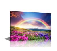 1 Piece Wall Art Rainbow Prints Wall Art Artwork for Home Walls Pink Wildflowers Art Wall Office Room Decor Framed Modern Home Decor Christianity Wall Decorations for Living Room Decor, 12x18inch