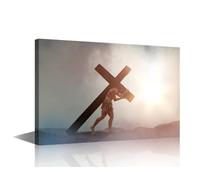 1 Piece Wall Decorations for Living Room Jesus Carrying the Cross Wall Art Christianity Poster Prints on Canvas Modern Jesus Crucifixion Home Decor Framed Ready to Hang (12''Wx 18''H)