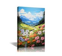 1 Piece Wall Decorations for Living Room Mountains Wall Art Flowers Field Poster Prints on Canvas Modern Flowers Home Decor Framed Ready to Hang (12''Wx 18''H)