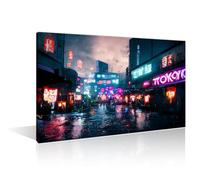 1 Piece Wall Pictures for Living Room Cyberpunk Futuristic City Panorama Modern Artwork Painting on Canvas Wall Decor Tokyo Streets at Night Art Bedroom Wall Art Framed Ready to Hang, (12"Wx18"H)