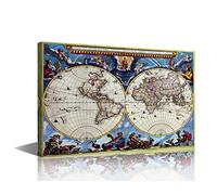 1 Piece Wall Pictures for Living Room Medieval World Map Paintings on Canvas Historical Pictures Giclee Prints Artwork Gallery-Wrapped Modern Home Decor Framed Stretched Ready to Hang(16"Wx24"H)