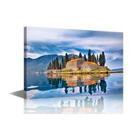 1 Piece Wall Pictures for Living Room Natural Landscape Painting on Canvas Lake Mountain Wall Decor Art Montenegro Skyline Bedroom Wall Art Europe Modern Artwork Framed Ready to Hang, 36x24in