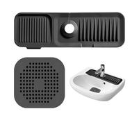 1 Piece Water Retaining Pad and 1 Piece Floor Drain Cover, Faucet Sink Pad, Dry Pad, Silicone Sink Absorbent Pad, Kitchen Splash Pad, Suitable for Kitchen, Bathroom (Black)