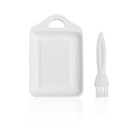 1 Piece White Ginger Grinder, 1 Piece White Cleaning Brush, Ginger and Garlic Grinder, Ginger Grinder with Ceramic Plate and Brush, Manual Ginger Grinder, Essential Kitchen Tools（6.8 * 11cm）