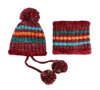 1 Piece Women's Hat and Scarf Set, Winter Knitted Hat and Scarf, Velvet Windproof, Beanie, Fur Ball Hat, Suitable for Outdoor Skiing and Cycling (Burgundy)