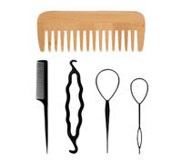 1 Piece Wooden Wide-Tooth Comb, 4 Piece Hair Coiler, Handleless Curly Comb, Reusable Comb, Universal For Men And Women, Hairstyle And Styling Tools