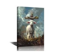 1 Pieces Abstract Painting Wall Art Canvas Sheep with Cross Pictures Wall Painting for Bedroom Christ Wall Art for Living Room Contemporary Modern Home Decor Office Posters Framed Wall Art 16"Wx24"H