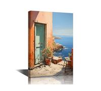 1 Pieces Beautiful Sea Views from the Terrace Pictures for Living Room Blue Ocean Wall Art Prints on Canvas Modern Artwork Wall Decor for Bedroom Office Bathroom Decor Ready to Hang, 16" Wx24 H