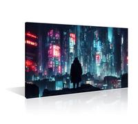 1 Pieces Cyberpunk City Full of Neon Lights Wall Art Wall Painting Future City Concept Pictures Print On Canvas Modern Canvas Prints Wall Decor Artwork Framed Poster Office Wall Decor, (24" Wx36 H)