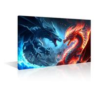 1 Pieces Dragon Poster Home Decor Ice Dragon Fighting with a Fire Dragon Artwork Canvas Paintings Dazzling Dragon Wall Art for Living Room Print on Canvas Framed Ready to Hang (16" Wx24 H