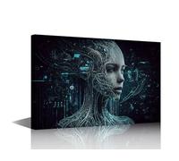 1 Pieces Large Canvas Wall Art Artificial Intelligence Picture Future Technology Wall Art for Home Wall Decor Female Robot Posters for Bedroom Living Room Decorations, 36"Wx24"H