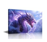 1 Pieces Purple Dragon Posters Mythical Creatures Framed Wall Art Magic Fantasy Dragon Wall Art for Living Room Canvas Paintings Art Prints Modern Home Decor Framed Ready to Hang (12"Wx18"H)