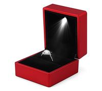 1 Pieces Ring Earring Gift Box with LED Light, Elegant Velvet Ring Case Jewelry Display for Proposal, Engagement, Wedding, Gift (Red)