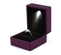 1 Pieces Ring Earring Gift Box with LED Light, Elegant Velvet Ring Case Jewelry Display for Proposal, Engagement, Wedding, Gift (Purple)