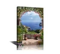 1 Pieces Sea Wall Art Canvas Beautiful Terrace with Sea View Pictures Wall Painting for Bedroom Wall Art for Living Room Contemporary Modern Home Decor Office Posters Framed Wall Art 16"Wx24"H
