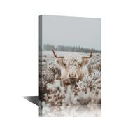 1 Pieces Wildlife Framed Wall Art Highland Cattle Contemporary Home Decor Canvas Art Highland Cattle in the Meadow Wall Art for Living Room Pictures Print on Canvas Framed Ready to Hang (16" Wx24 H)