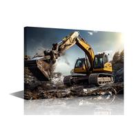 1 Pieces Yellow Excavator Posters Bedroom Wall Decor Construction Site Canvas Paintings Posters for Room Aesthetic House Decorations Giclee Wooden Framed Gallery-Wrapped Ready to Hang (16"Wx24"H)