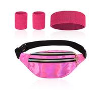 1 Pink Adjustable Waist Bag with 1 Pink Headband Bracelet Set, Pink Women's Outfit Set, 80s Party Outfit (Pink)