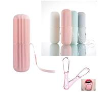 1 PINK Travel TOOTHBRUSH Holder, MOUTHWASH Cup, TOOTHPASTE Holder & TONGUE Scraper -Carry Strap, Anti Slip Groove (Pink & Scraper)