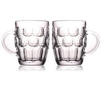 1 Pint Dimple Stein Glass Beer Mug with Handle, Thick British Cup Set of 2
