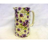 1 Pint Jug in Purple Pansy Design by Heron cross Pottery