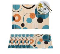1 Placemats Set Mid Century Circles Woven Placemats for Dining Table Heat Resistant Place Mats Non-Slip Washable PVC Table Mats for Home Kitchen Weddings Holiday Party Decor
