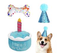 1 Plush Cake Toy, 1 Plush Bone, 1 Birthday Hat, Sounding Bone Toy, Plush Cake, Pet Birthday Party Set, Pet Plush Doll, Chew Toy