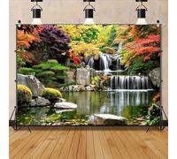 1 polyester background decoration with waterfall and Zen lake view, perfect for year-round parties and photos 350x240CM