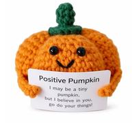 1 Positive Pumpkin, Autumn Decorations and Emotional Support Gift, Crochet Pumpkin Plush Toy for Seasonal Home Decor, 6 cm by 7 cm Artificial Pumpkin Ornament