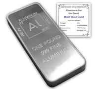 1 Pound Aluminum Bar Bullion Paperweight with Element Design with Certificate of Authenticity by Mint State Gold, Shiny Grey