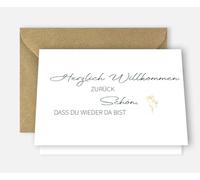 1 Premium Greeting Card, Welcome Card, Return of Colleagues, Card "Herzlich Willkommen zurück" + 1 Natural Envelope - Folding Card 10.5 x 14.8 cm - Elegant Premium Paper