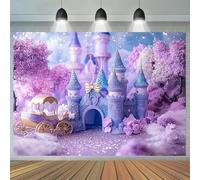 1 princess castle background banner purple sparkling fairy tale castle forest design multiple sizes to choose from