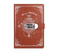 1 PU Password Lock Notebook, 100 Sheets/200 Pages, Two Styles, Gold/Silver, Study Supplies, Stationery, Office for Organize, Note Take(Chocolate)