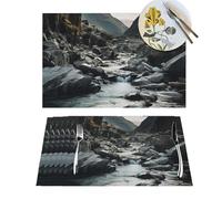 1 PVC Placemats Set River and Gray Rocks Place Mats for Dining Table Heat Resistant Place Mat Non-Slip Vinyl Woven Table Mats for Kitchen TableProtection Cloth Placemat 18" X 12"