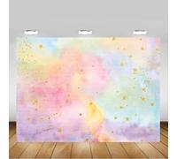 1 Rainbow Art Photo Background, Golden Twinkle Small Stars Dreamy Sweet Birthday Background Photo Studio 350x230cm