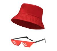 1 Red Hat And 1 Pair Of Sunglasses, Sun Protection Dome Fisherman'S Hat, Simple Double Basin Hat, Funny Party Glasses, Performance Props.