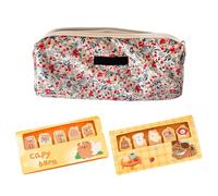 1 Retro Floral Pencil Case and 600 Animal Index Stickers, Student Stationery Set, Learning Sorting Tool, Suitable for Note Marking.