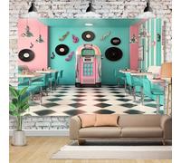 1 retro music restaurant themed polyester photo background - retro automatic record machine and vinyl record design 210X150cm