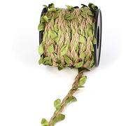 1 Roll 10m/32.8ft Hemp Rope Jute Twine String With Simulated Foliage Leaves Artificial Vine Rattan DIY Arts Crafts Supplies for Home Garden Christmas Wedding Party Jungle Theme Decor(Green Leaf)